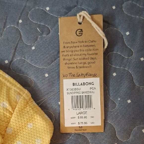 Billabong Banedeau Light Yellow Polka Dot Bikini Top size large NWT - Picture 3 of 5